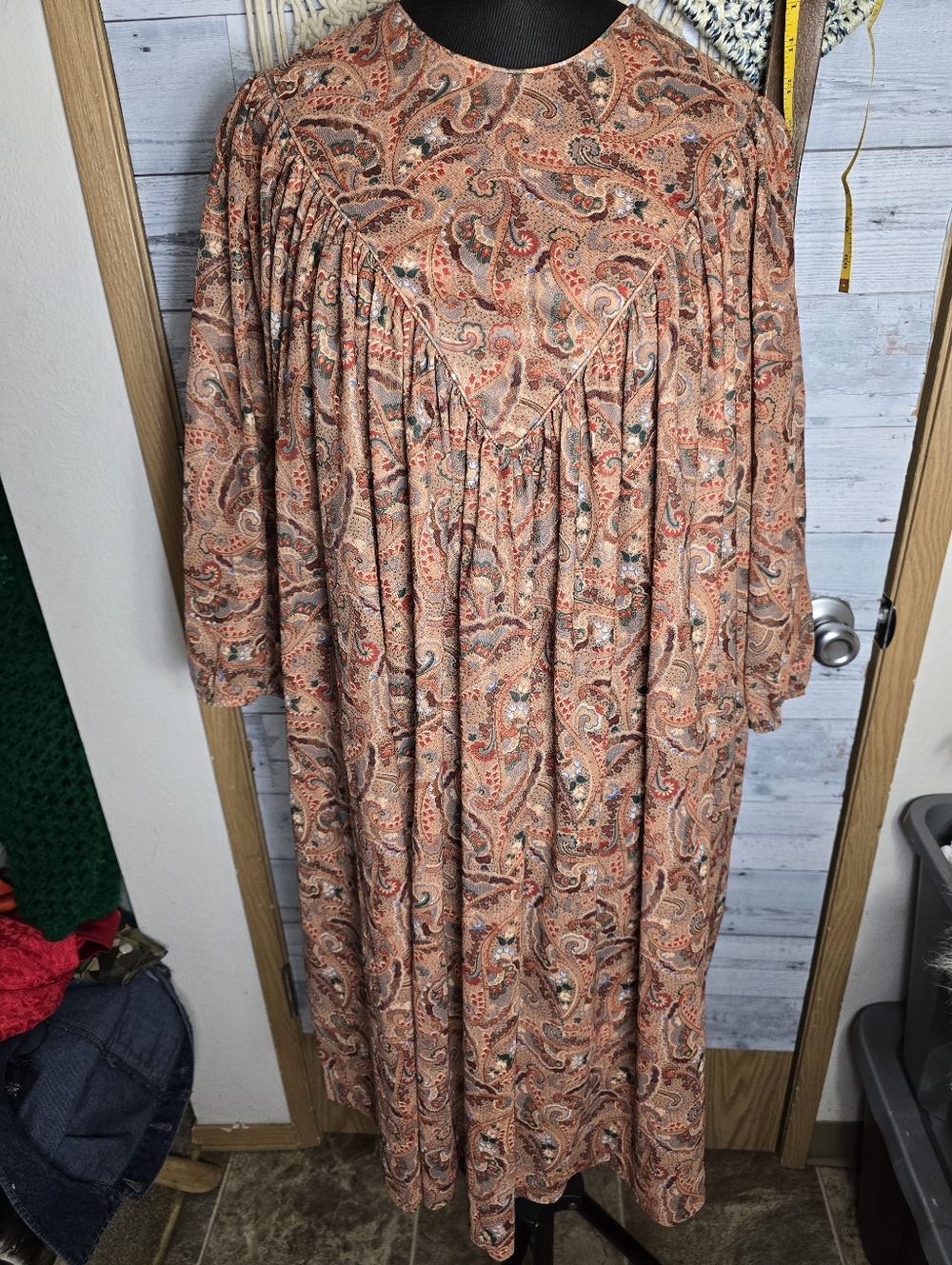 Vtg 60's 70's Bohemian Paisley Semi Sheer Muumuu House Dress Hippie Grannycore